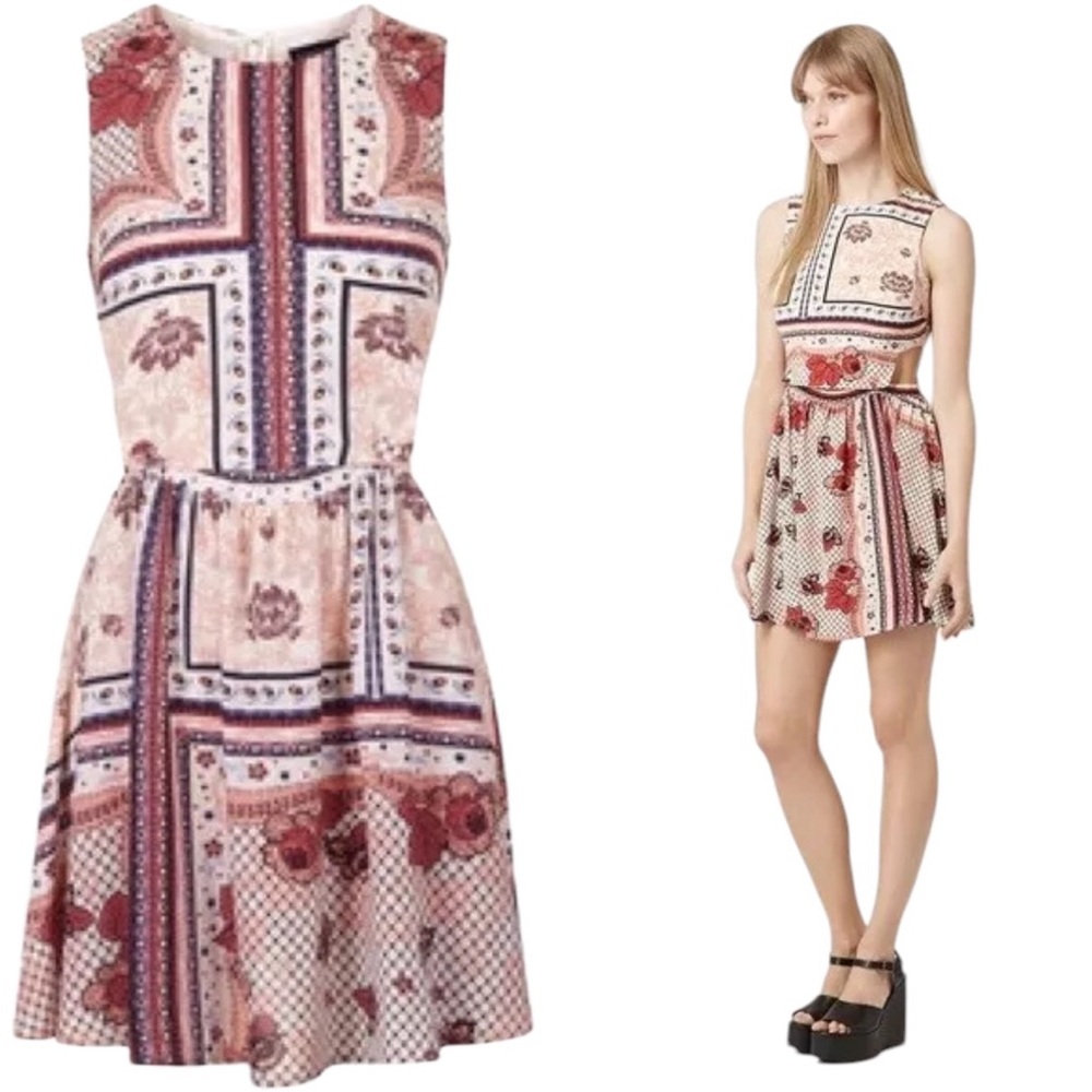 EUC Topshop Handkerchief Print Cut Out Skater Hippie Floral Dress